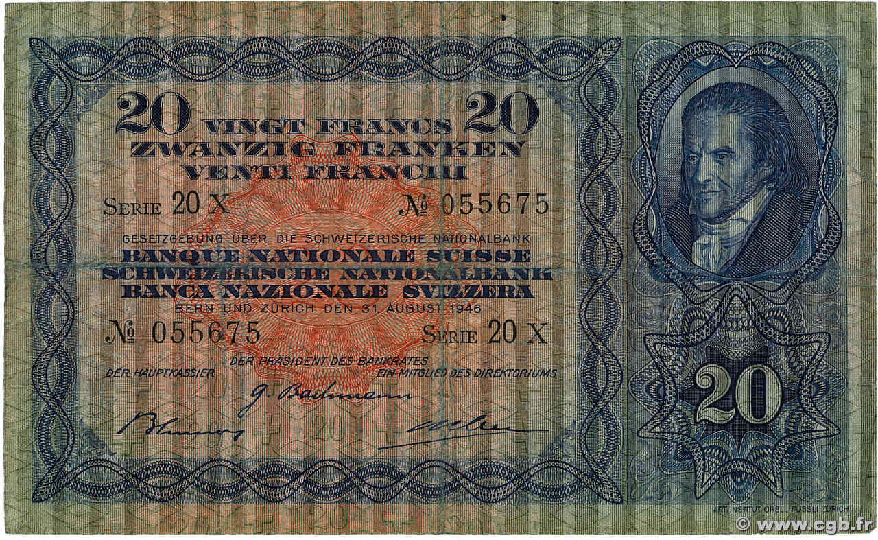 20 Francs SWITZERLAND  1940 P.39o F