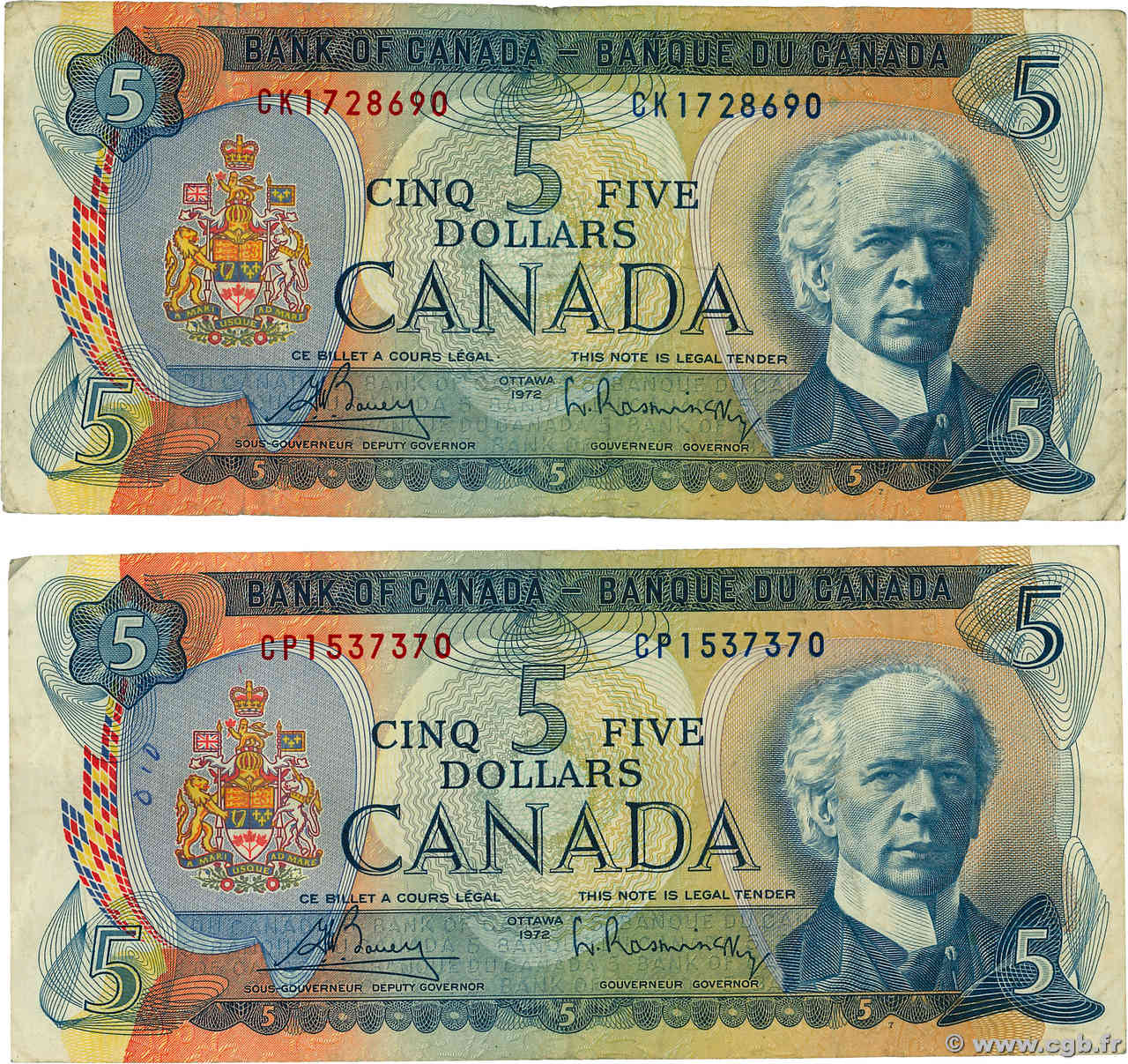 5 Dollars Lot CANADA  1972 P.087a TB+