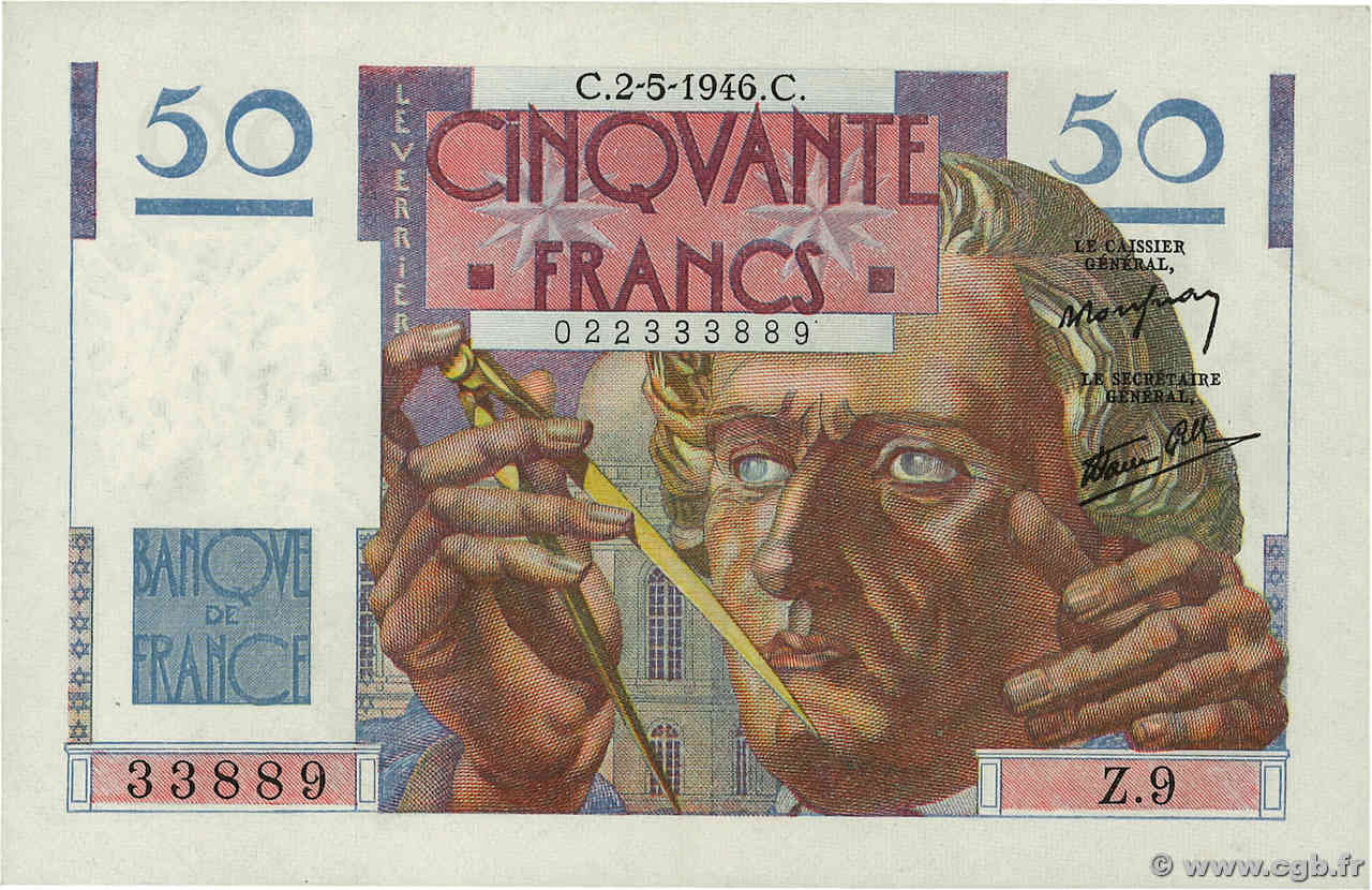 50 Francs LE VERRIER FRANCE  1946 F.20.03 SUP