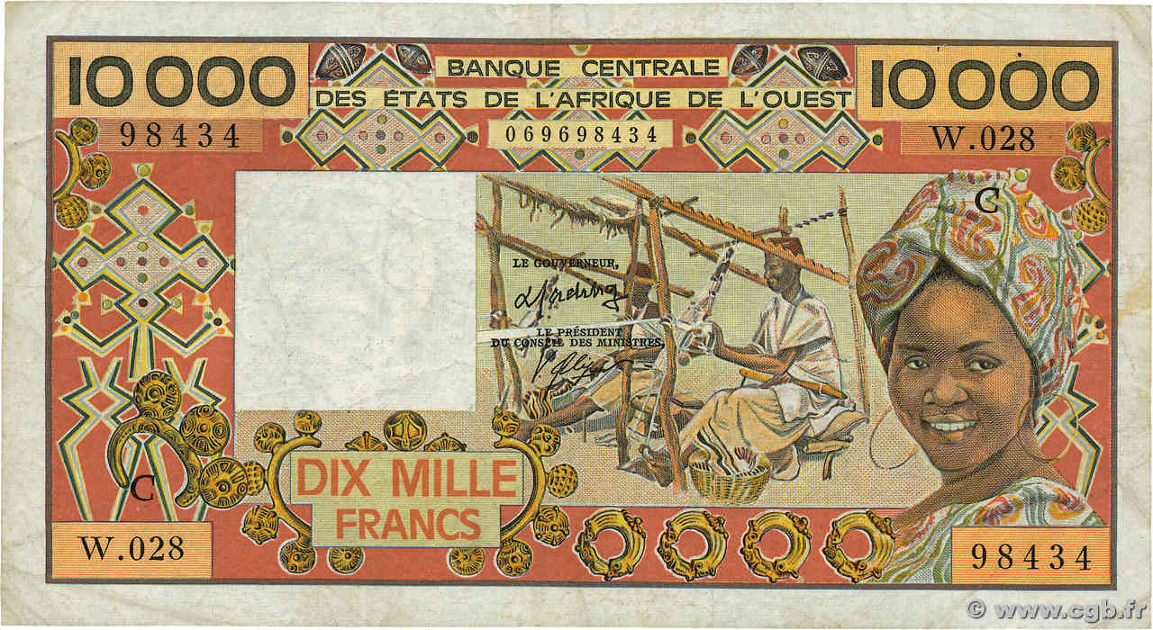 10000 Francs ÉTATS DE L AFRIQUE DE L OUEST  1986 P.309Cf pr.TB