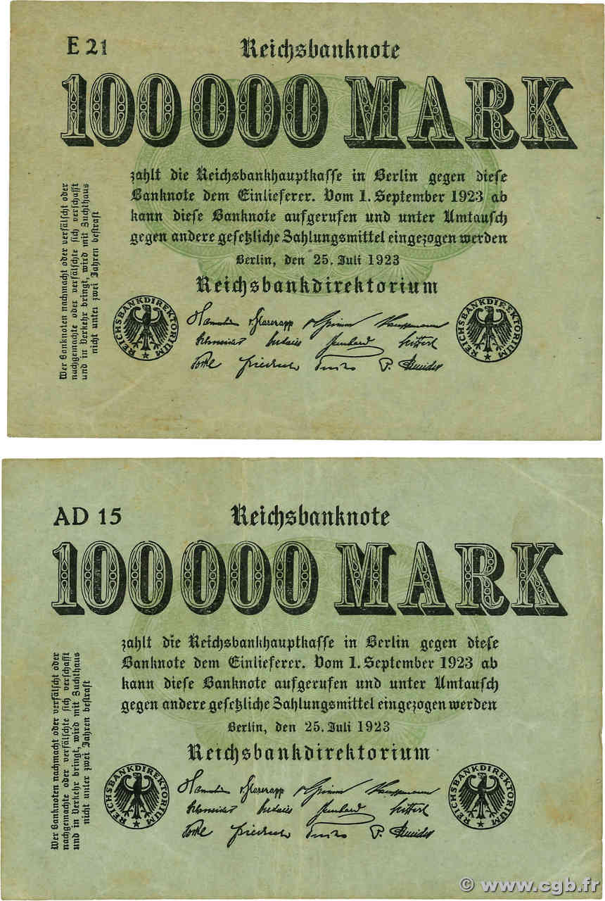 100000 Mark Lot ALLEMAGNE  1923 P.091a TB+