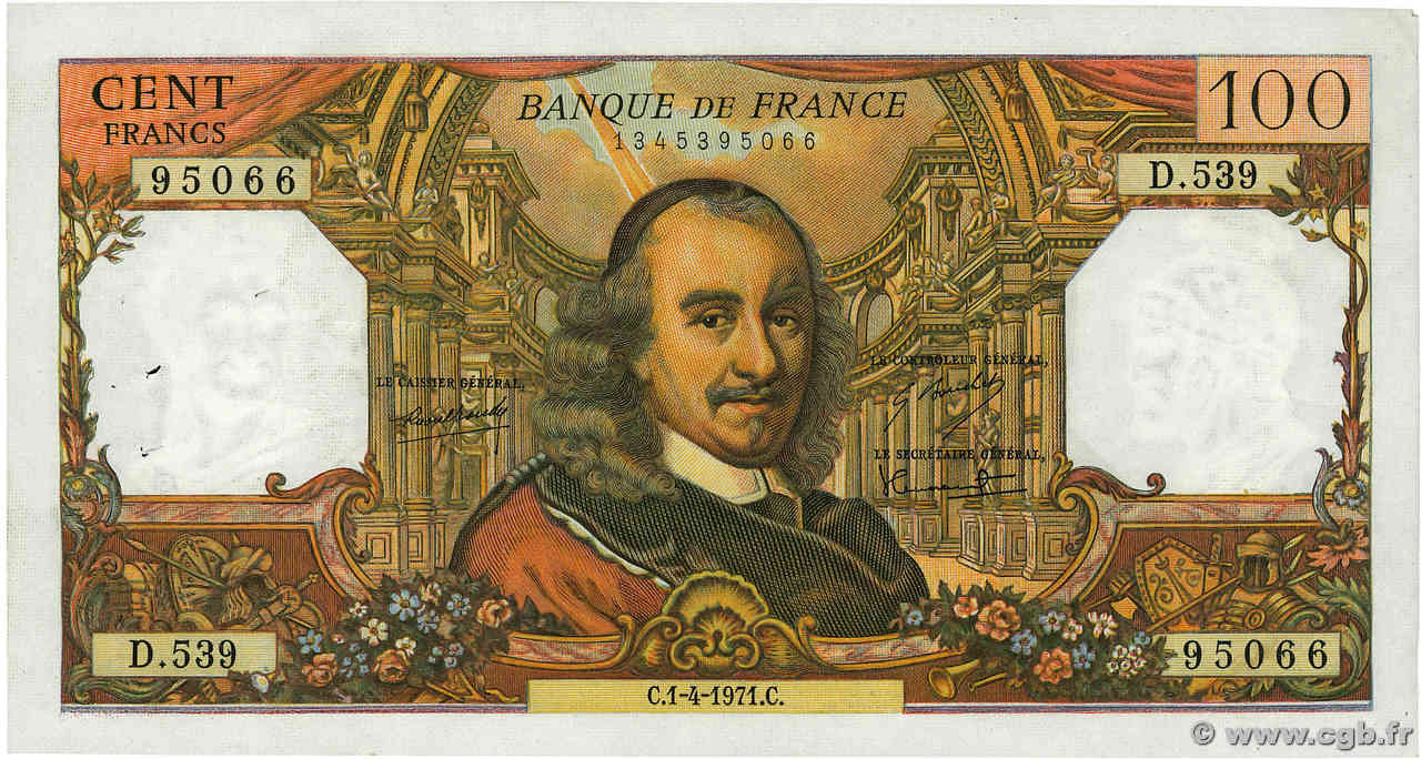 100 Francs CORNEILLE FRANCE  1971 F.65.35 SUP