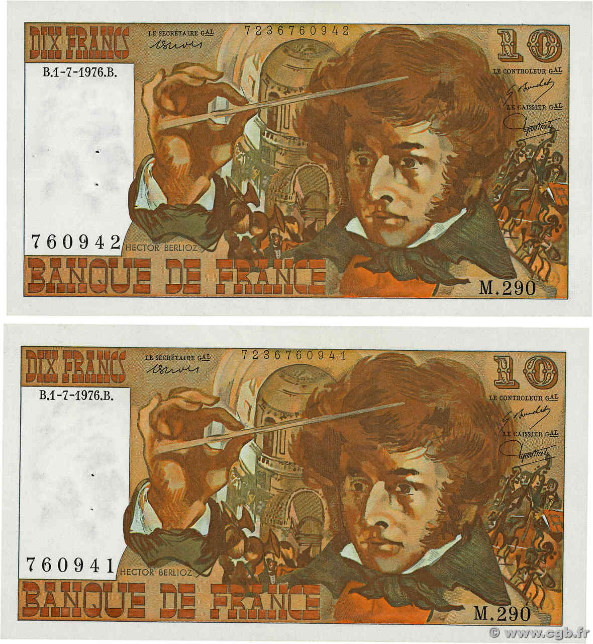 10 Francs BERLIOZ Consécutifs FRANCE  1976 F.63.19 SUP