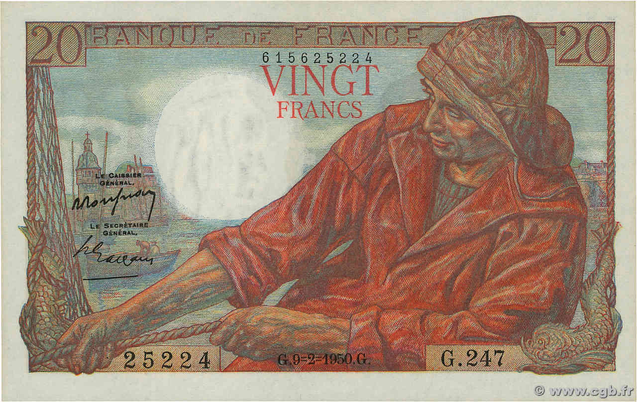 20 Francs PÊCHEUR FRANCIA  1950 F.13.17a FDC