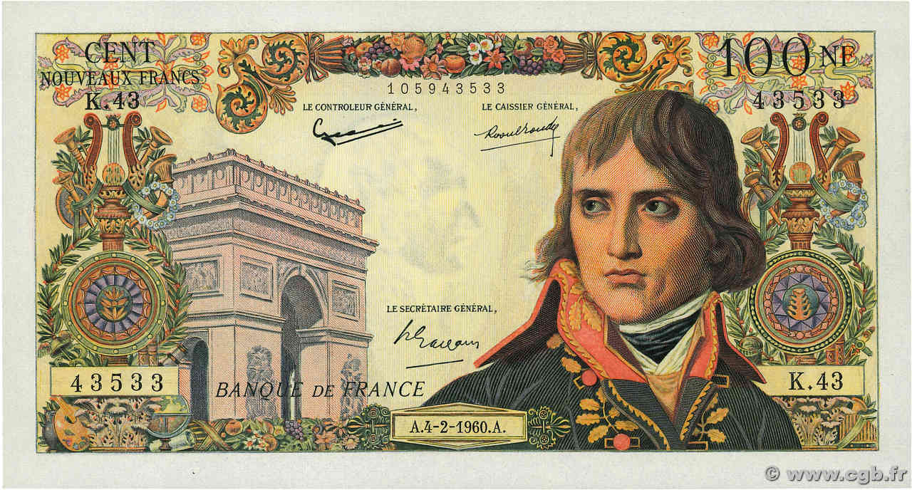 100 Nouveaux Francs BONAPARTE FRANCIA  1960 F.59.05 AU