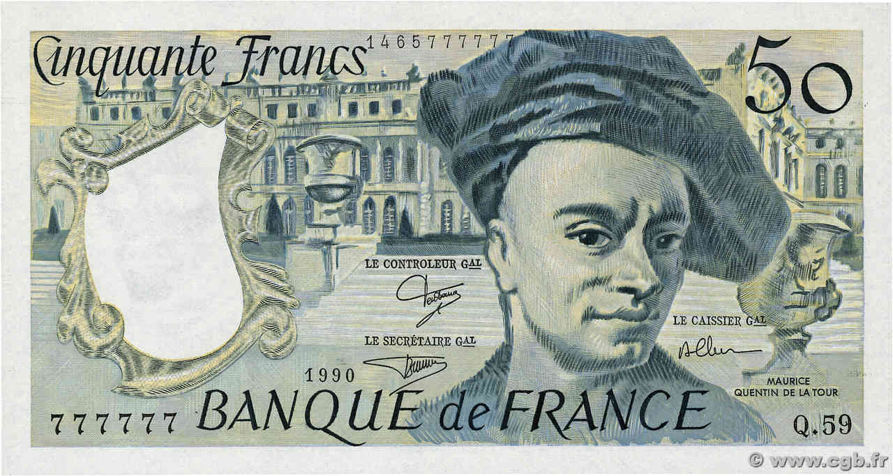50 Francs QUENTIN DE LA TOUR Numéro spécial FRANCIA  1990 F.67.16 FDC