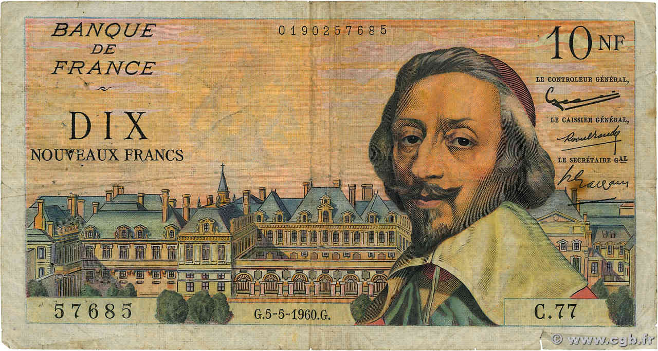 10 Nouveaux Francs RICHELIEU FRANCE  1960 F.57.07 B+