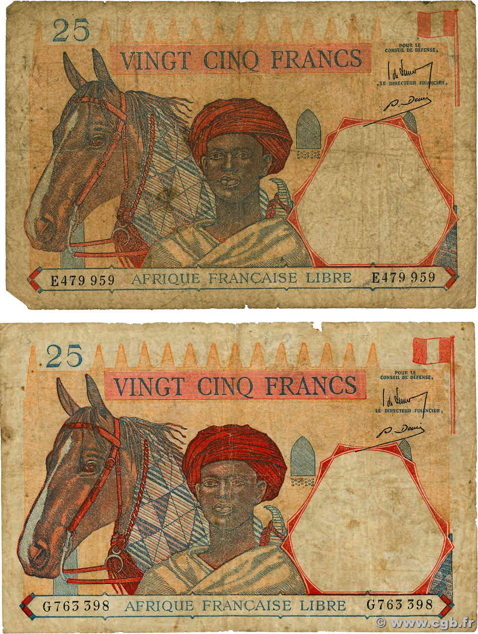 25 Francs type 1941 Lot AFRIQUE ÉQUATORIALE FRANÇAISE  1943 A.115b-c B
