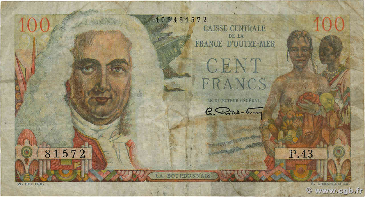 100 Francs La Bourdonnais CCFOM AFRIQUE ÉQUATORIALE FRANÇAISE  1947 A.133a B+