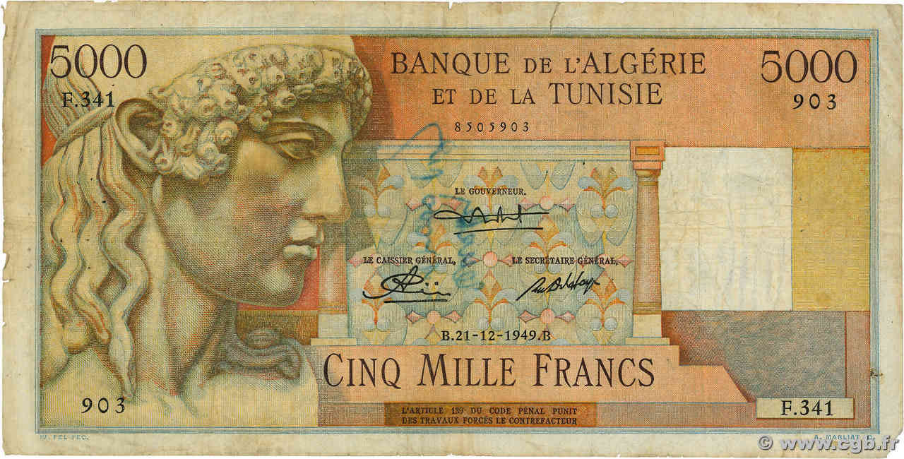 5000 Francs ALGÉRIE  1949 P.109a B