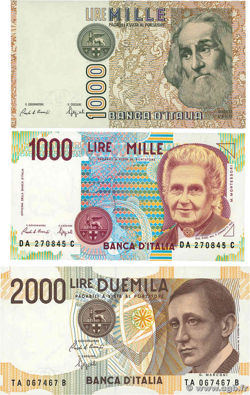 1000 et 2000 Lire Lot ITALIA  1982 P.109, P.114 et P.115 FDC