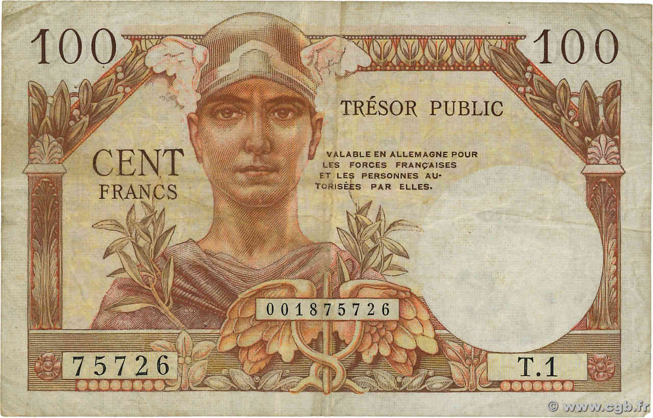 100 Francs TRÉSOR PUBLIC FRANCE  1955 VF.34.01 TB+