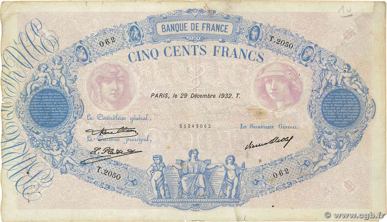 500 Francs BLEU ET ROSE FRANCE  1932 F.30.35 pr.TB