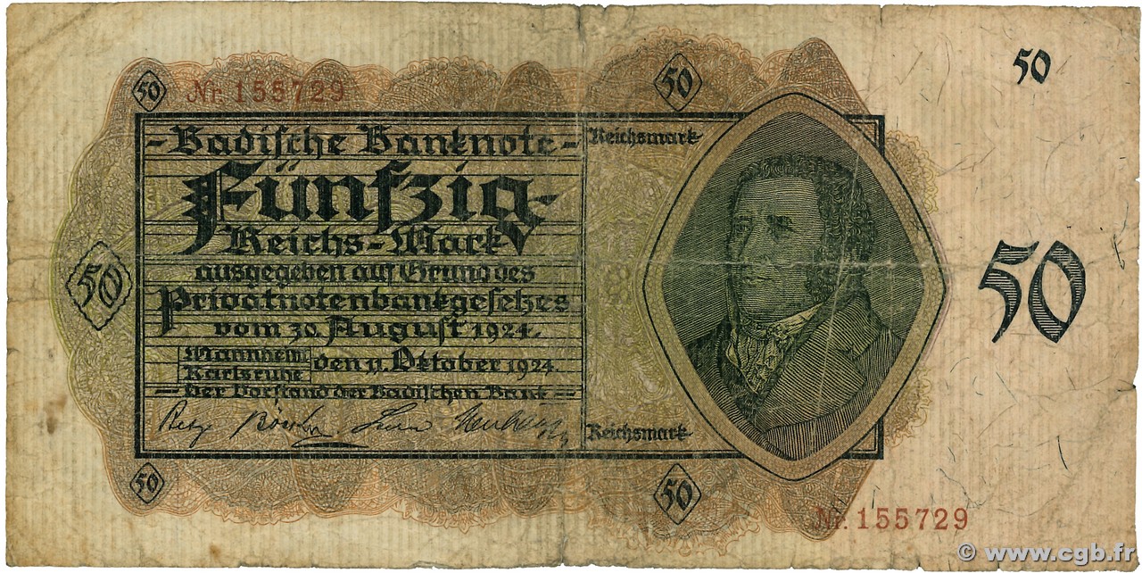 50 Reichmark DEUTSCHLAND Mannheim 1924 PS.0915a SGE