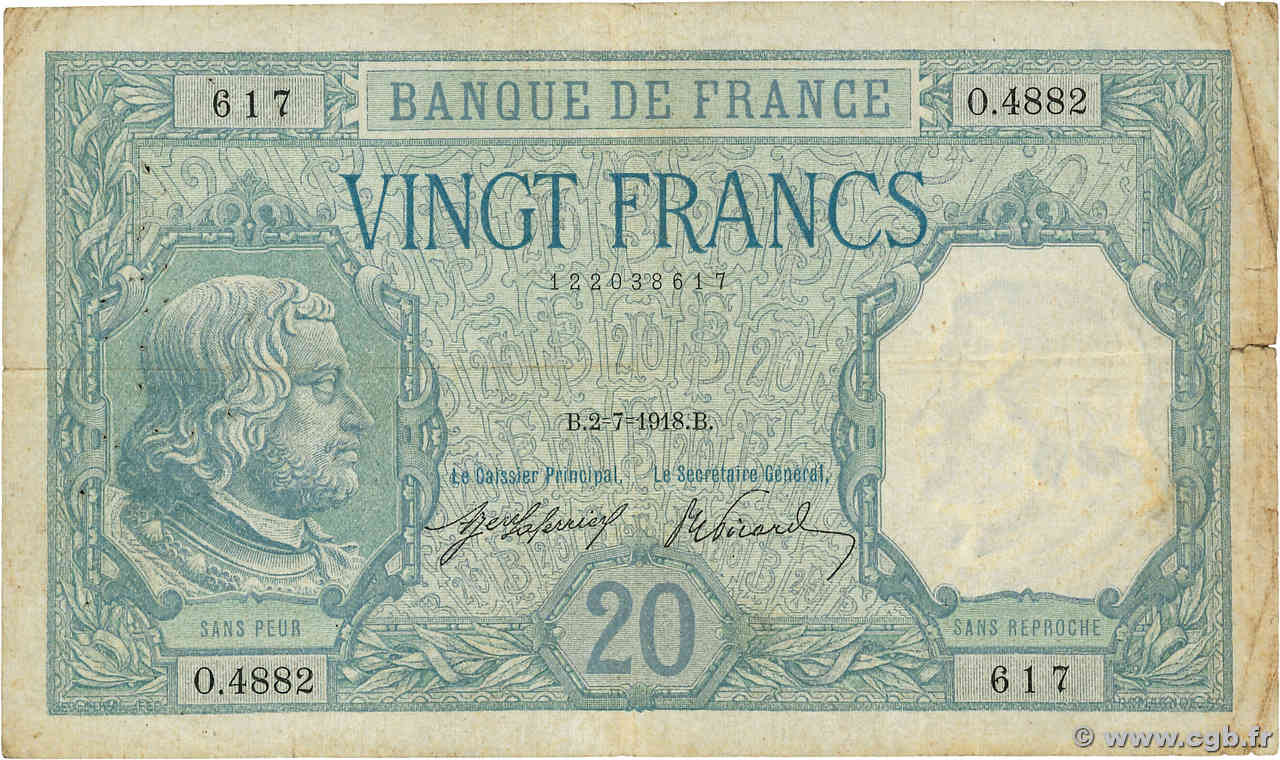 20 Francs BAYARD FRANCE  1918 F.11.03 TB