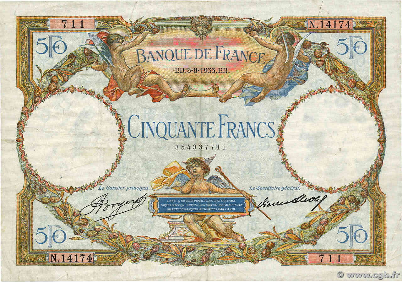 50 Francs LUC OLIVIER MERSON type modifié FRANCE  1933 F.16.04 F+