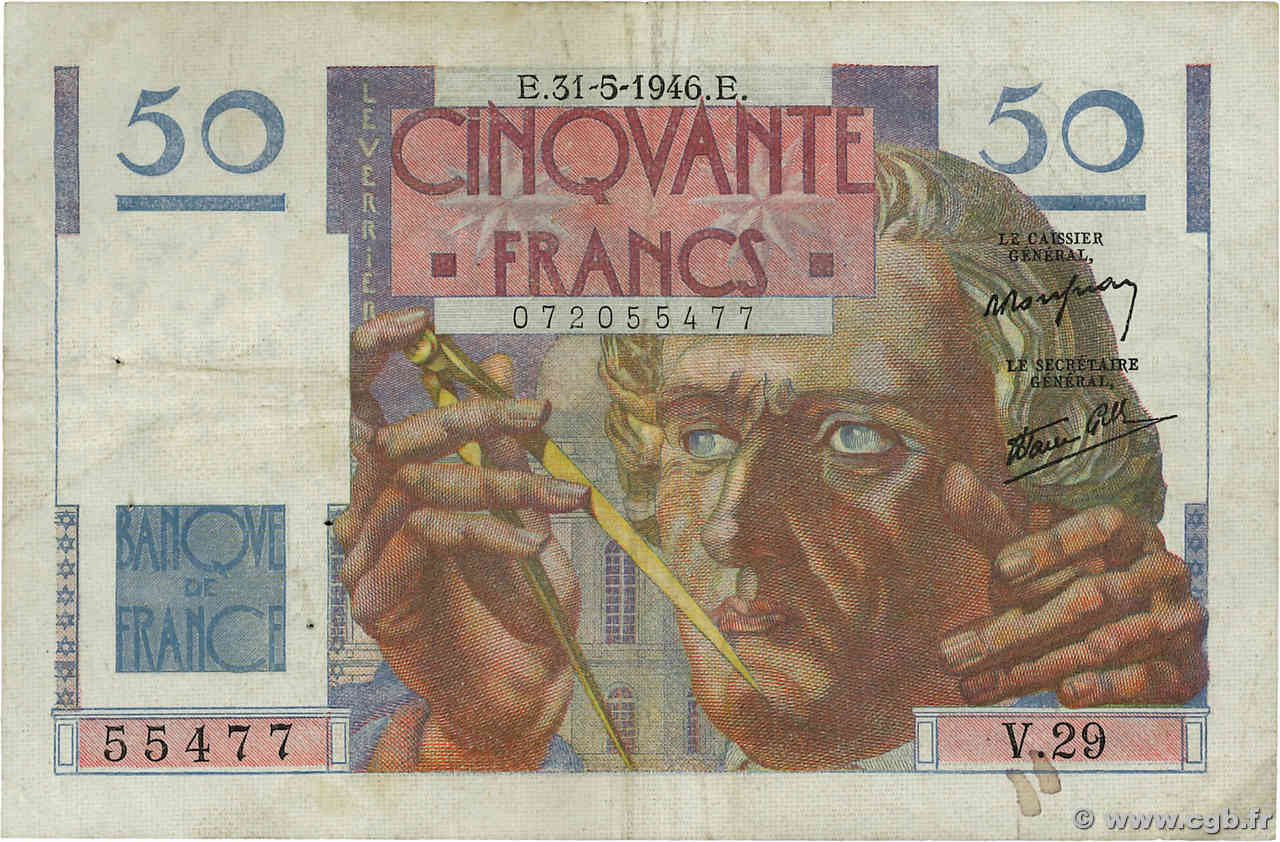 50 Francs LE VERRIER FRANKREICH  1946 F.20.05 S