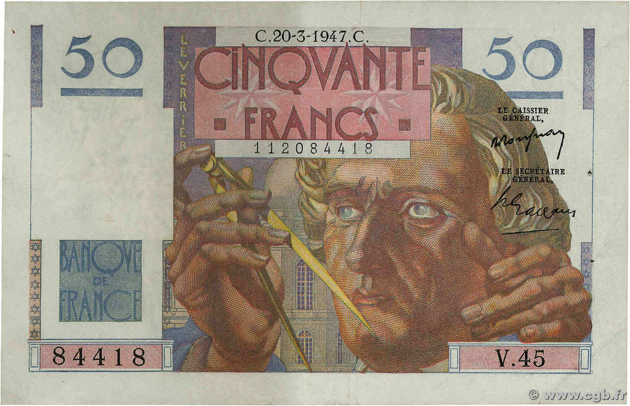 50 Francs LE VERRIER FRANCE  1947 F.20.07 TTB