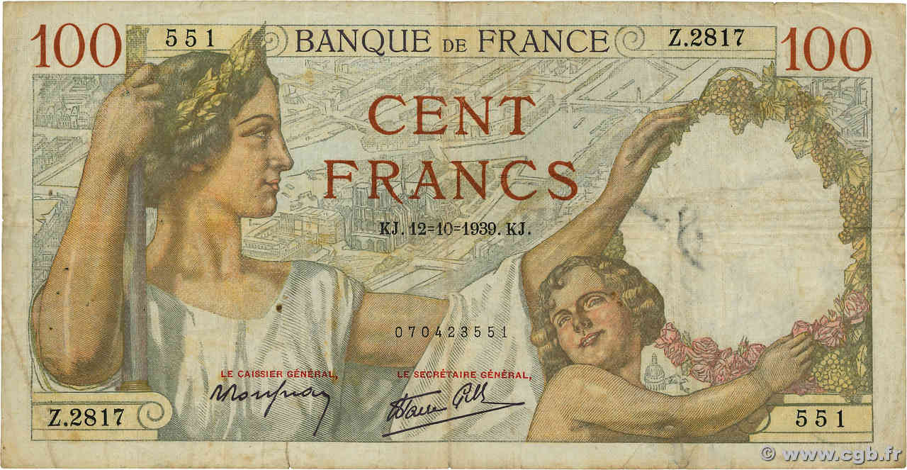 100 Francs SULLY FRANCIA  1939 F.26.10 RC+