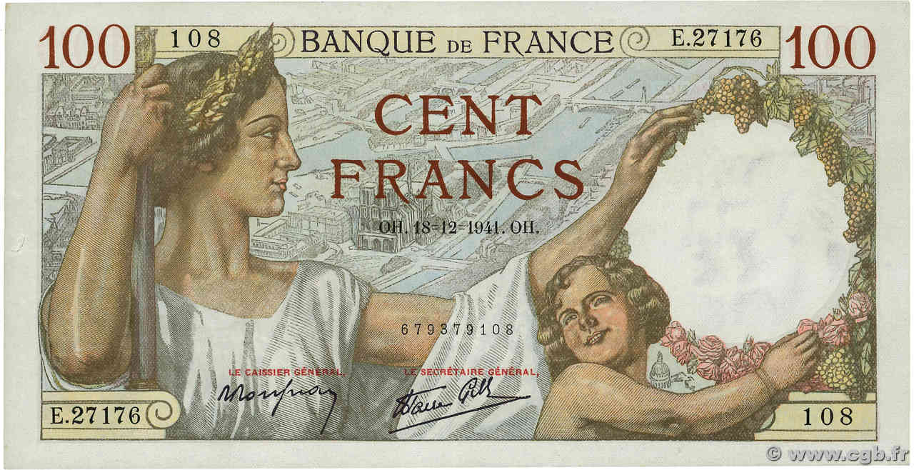 100 Francs SULLY FRANCIA  1941 F.26.63 EBC