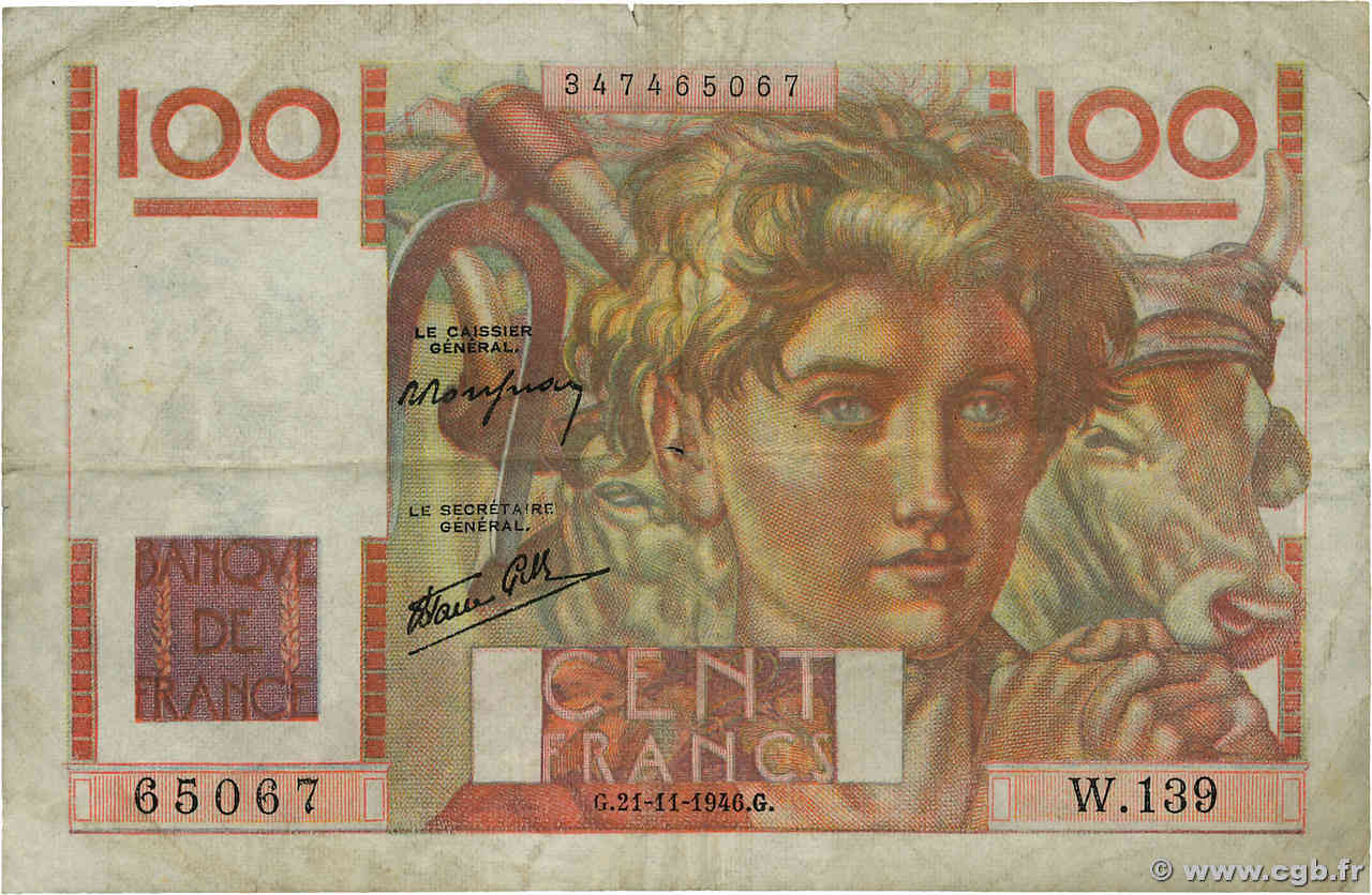 100 Francs JEUNE PAYSAN FRANKREICH  1946 F.28.11 S