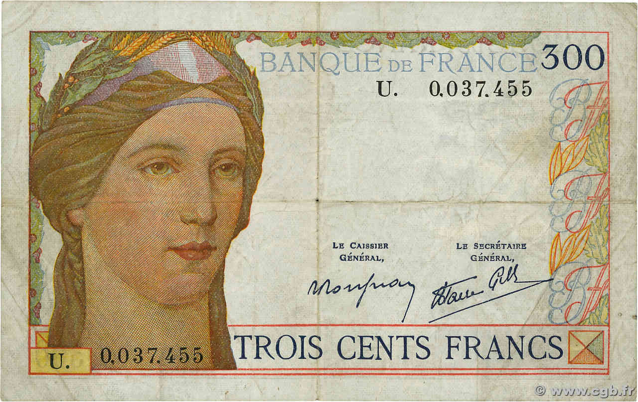 300 Francs FRANKREICH  1939 F.29.03 S