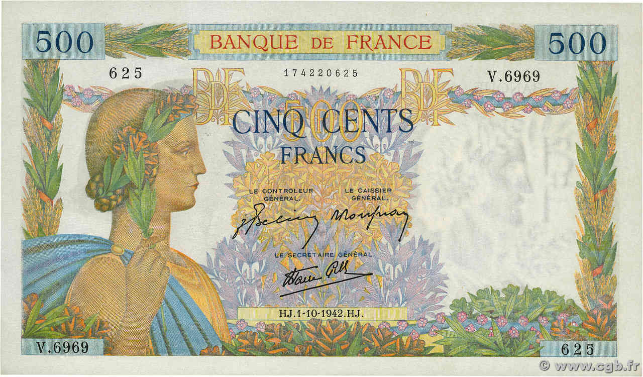 500 Francs LA PAIX FRANCIA  1942 F.32.41 SC+