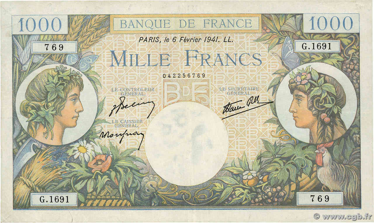 1000 Francs COMMERCE ET INDUSTRIE FRANCIA  1941 F.39.04 BB