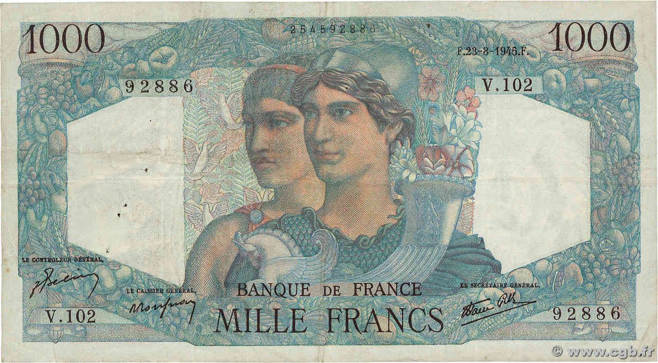 1000 Francs MINERVE ET HERCULE FRANKREICH  1945 F.41.07 fSS