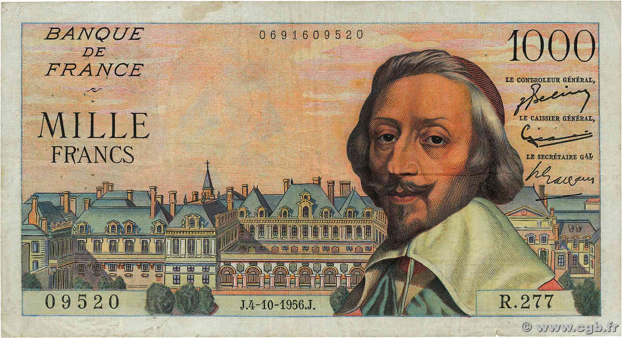 1000 Francs RICHELIEU FRANCIA  1956 F.42.22 BC+