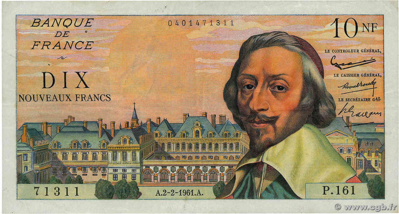 10 Nouveaux Francs RICHELIEU FRANCE  1961 F.57.14 VF