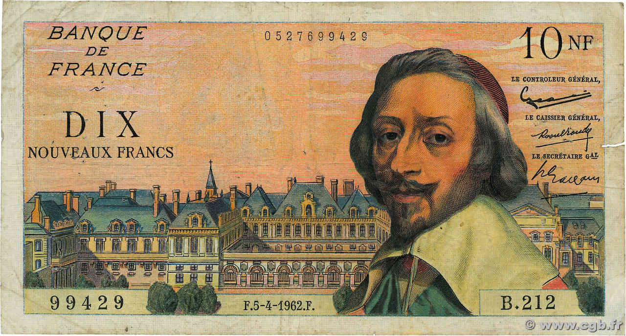 10 Nouveaux Francs RICHELIEU FRANCE  1962 F.57.18 B+