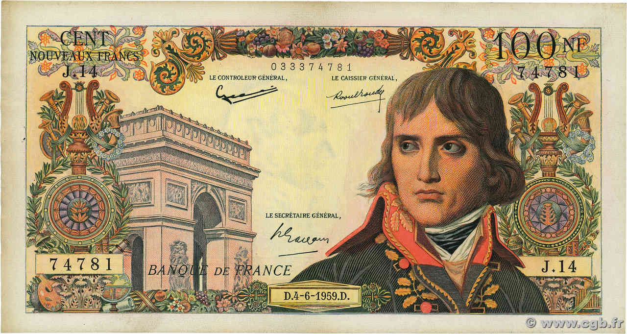 100 Nouveaux Francs BONAPARTE FRANCIA  1959 F.59.02 MBC