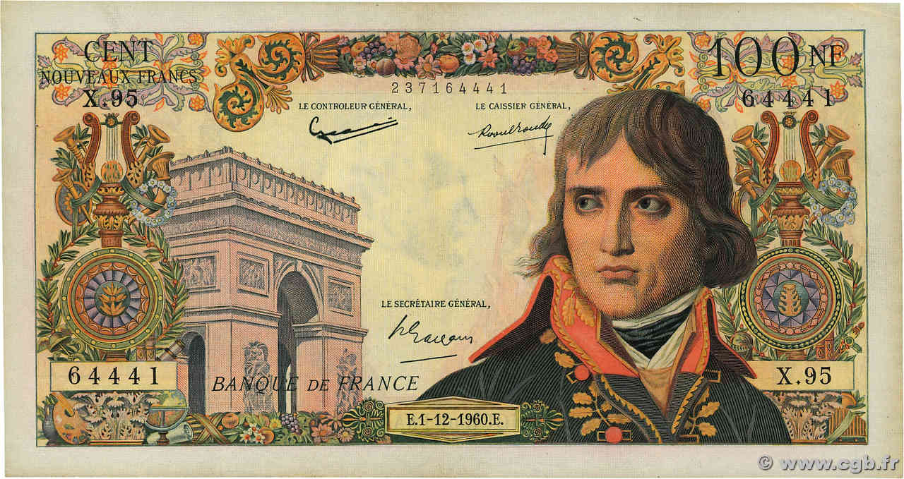 100 Nouveaux Francs BONAPARTE FRANKREICH  1960 F.59.09 fVZ