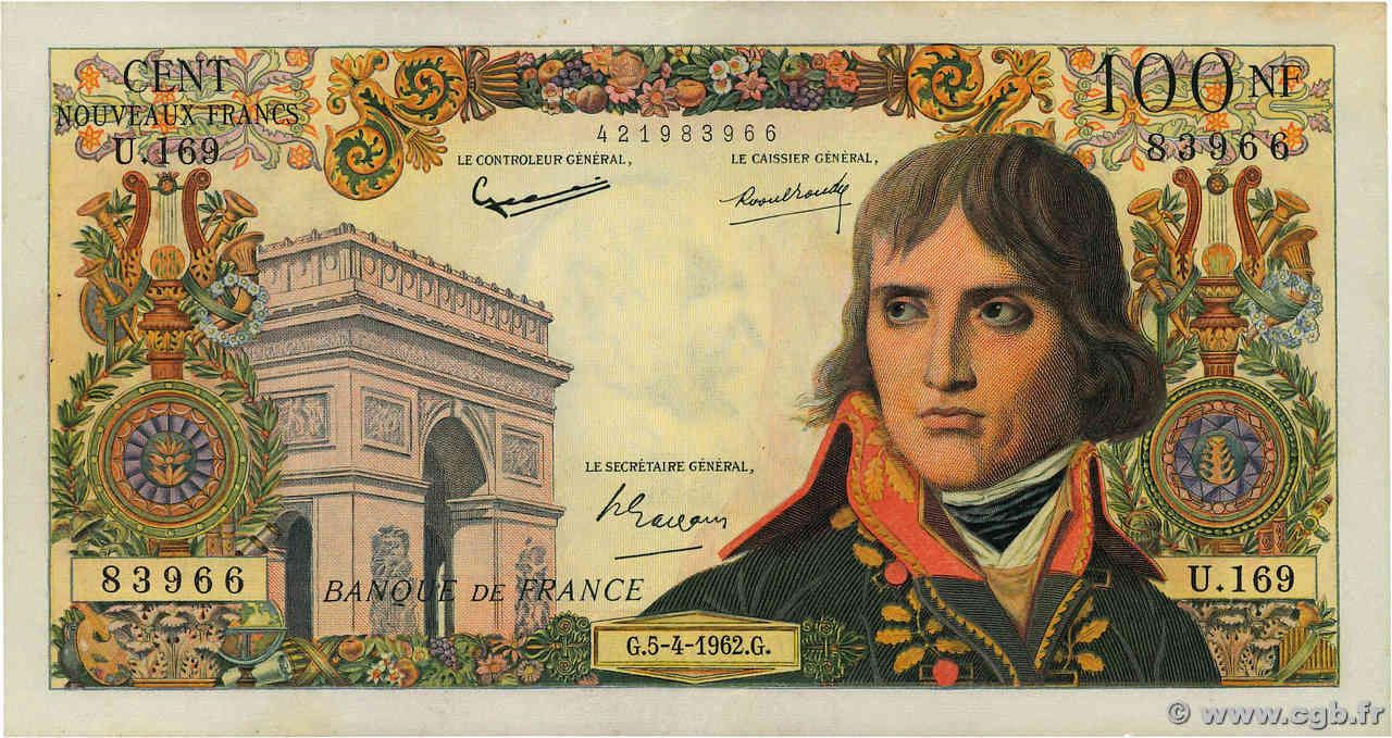 100 Nouveaux Francs BONAPARTE FRANCE  1962 F.59.15 XF-