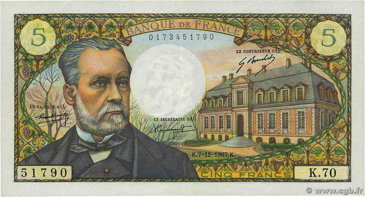 5 Francs PASTEUR FRANCIA  1967 F.61.06 q.SPL