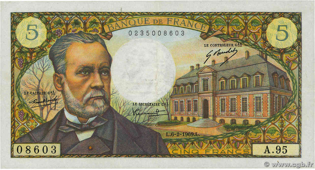 5 Francs PASTEUR FRANKREICH  1969 F.61.09 SS