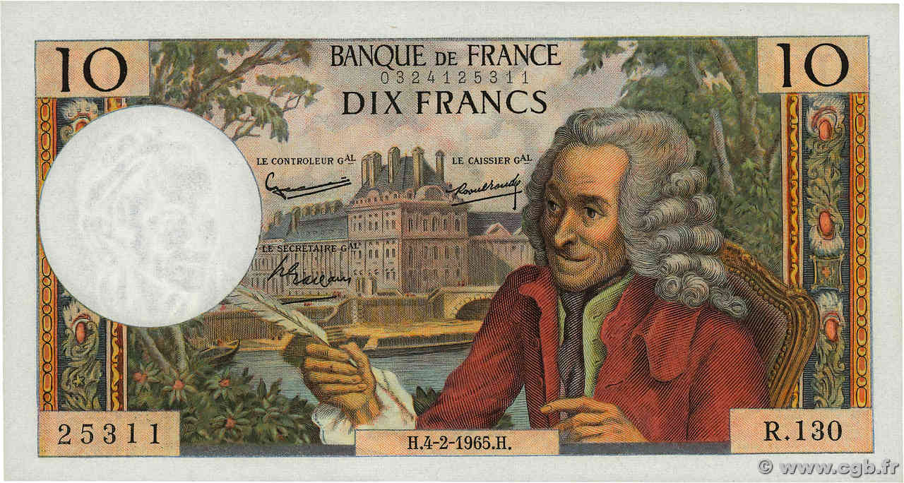 10 Francs VOLTAIRE FRANCE  1965 F.62.13 UNC-