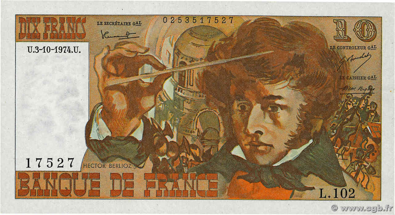 10 Francs BERLIOZ FRANKREICH  1974 F.63.07a fST