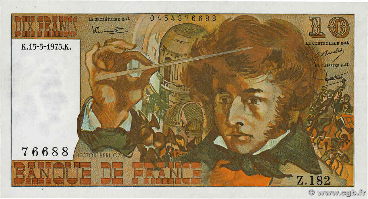 10 Francs BERLIOZ FRANCIA  1975 F.63.10 AU