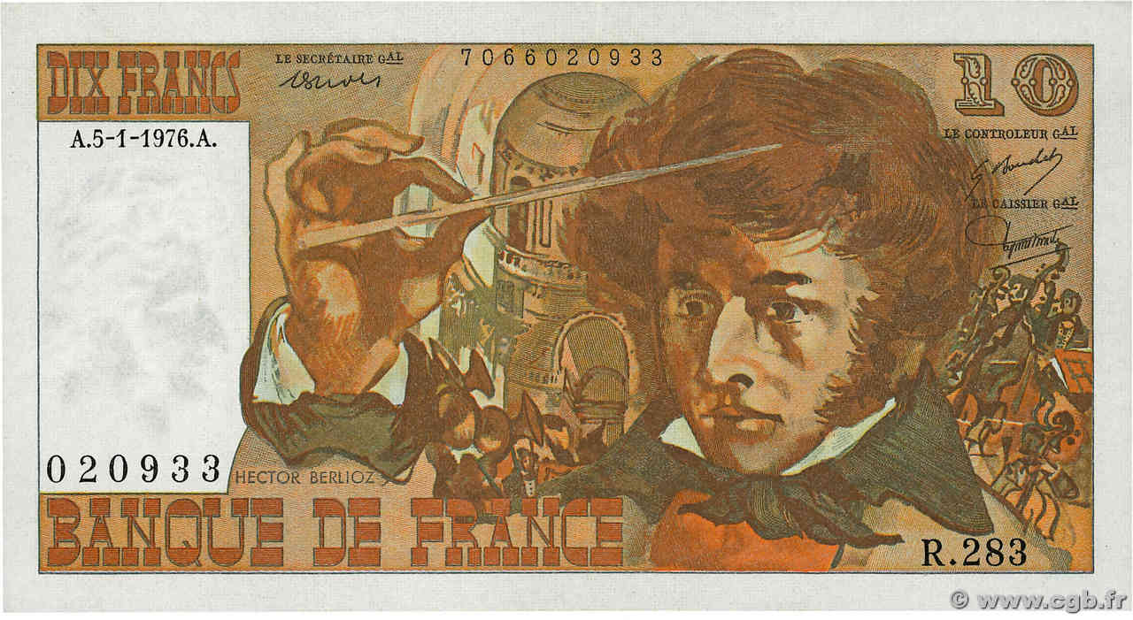 10 Francs BERLIOZ FRANKREICH  1976 F.63.17 fVZ