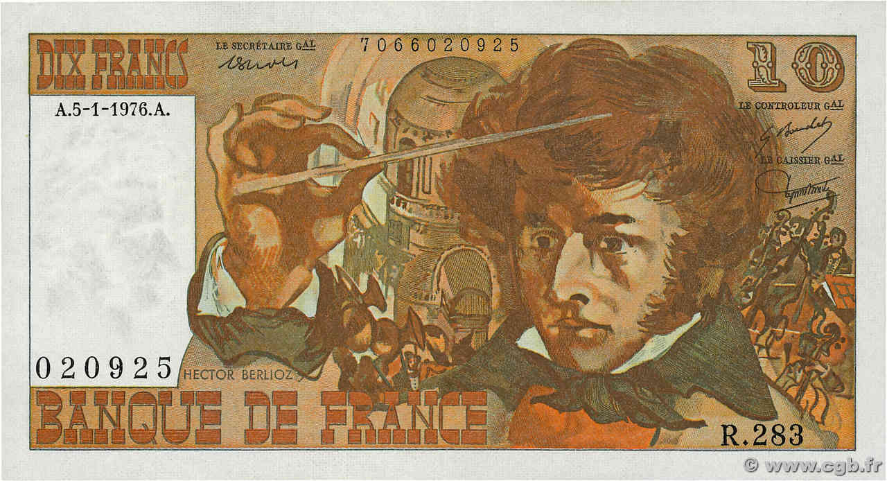 10 Francs BERLIOZ FRANKREICH  1976 F.63.17 VZ