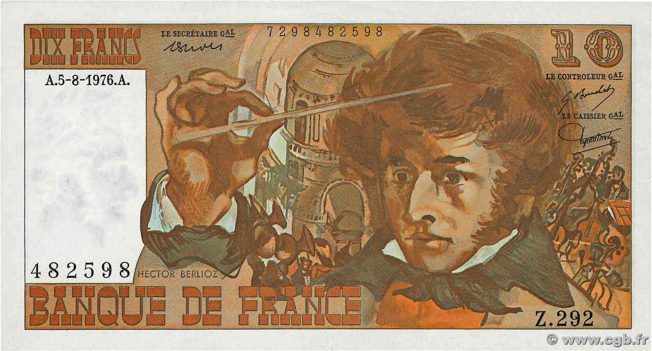 10 Francs BERLIOZ FRANKREICH  1976 F.63.20 VZ+