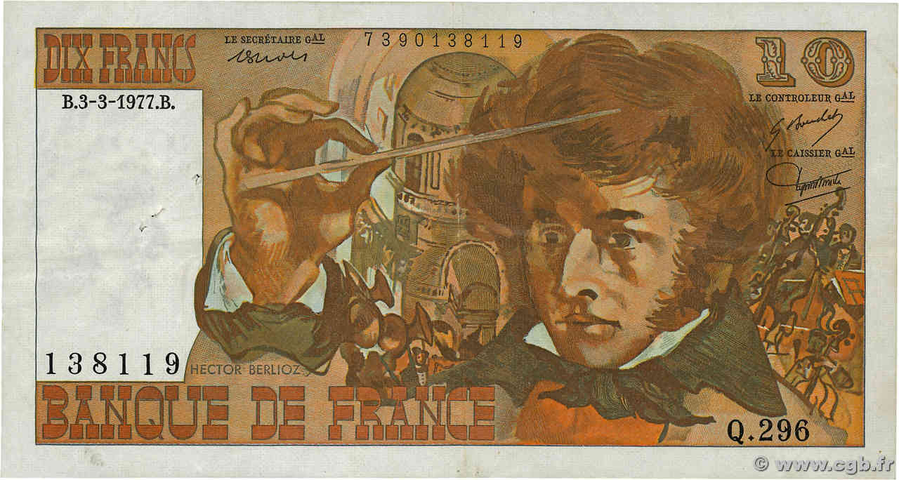 10 Francs BERLIOZ FRANCIA  1977 F.63.21 BC+