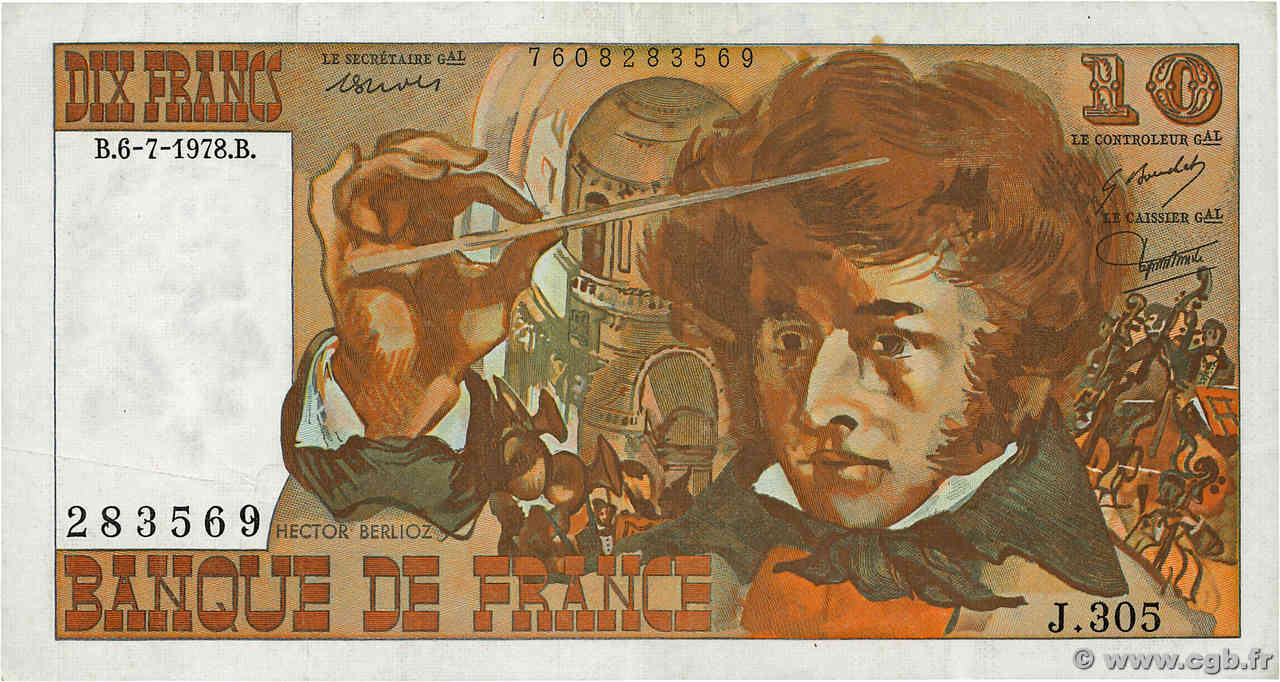 10 Francs BERLIOZ FRANKREICH  1978 F.63.24 fVZ