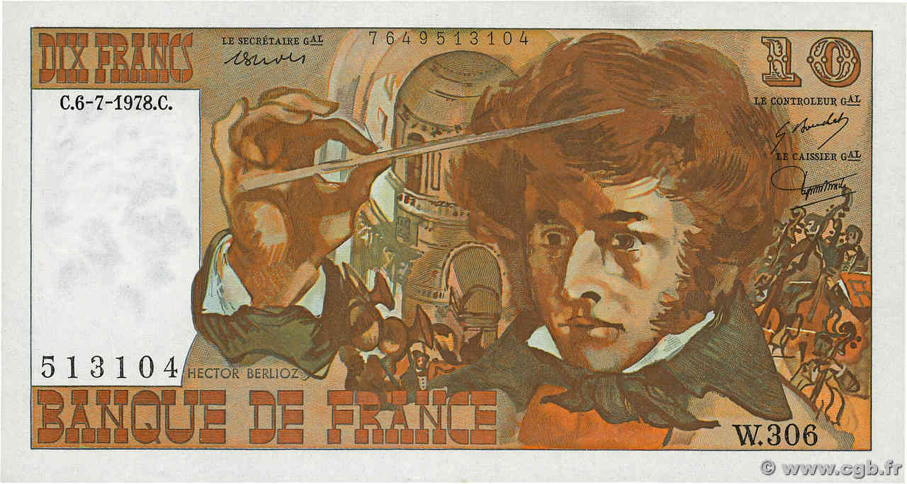 10 Francs BERLIOZ FRANCE  1978 F.63.25W306 SPL