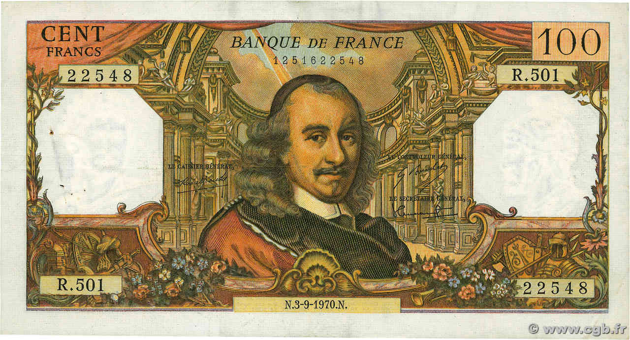 100 Francs CORNEILLE FRANCIA  1970 F.65.32 BB