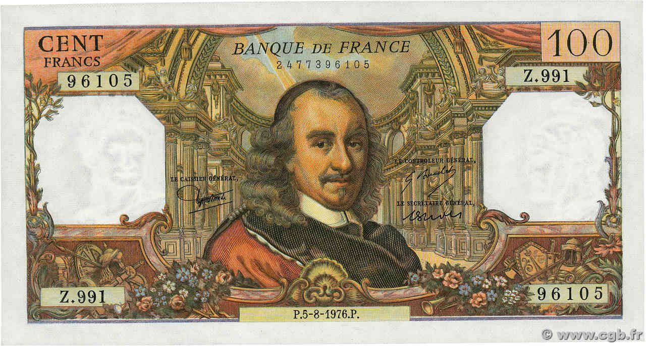 100 Francs CORNEILLE FRANKREICH  1976 F.65.54 fST