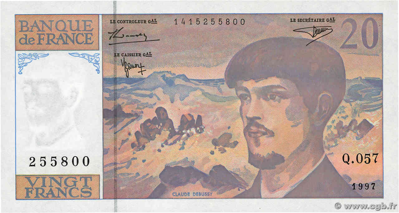 20 Francs DEBUSSY Modifié FRANKREICH  1997 F.66ter.02 fST+