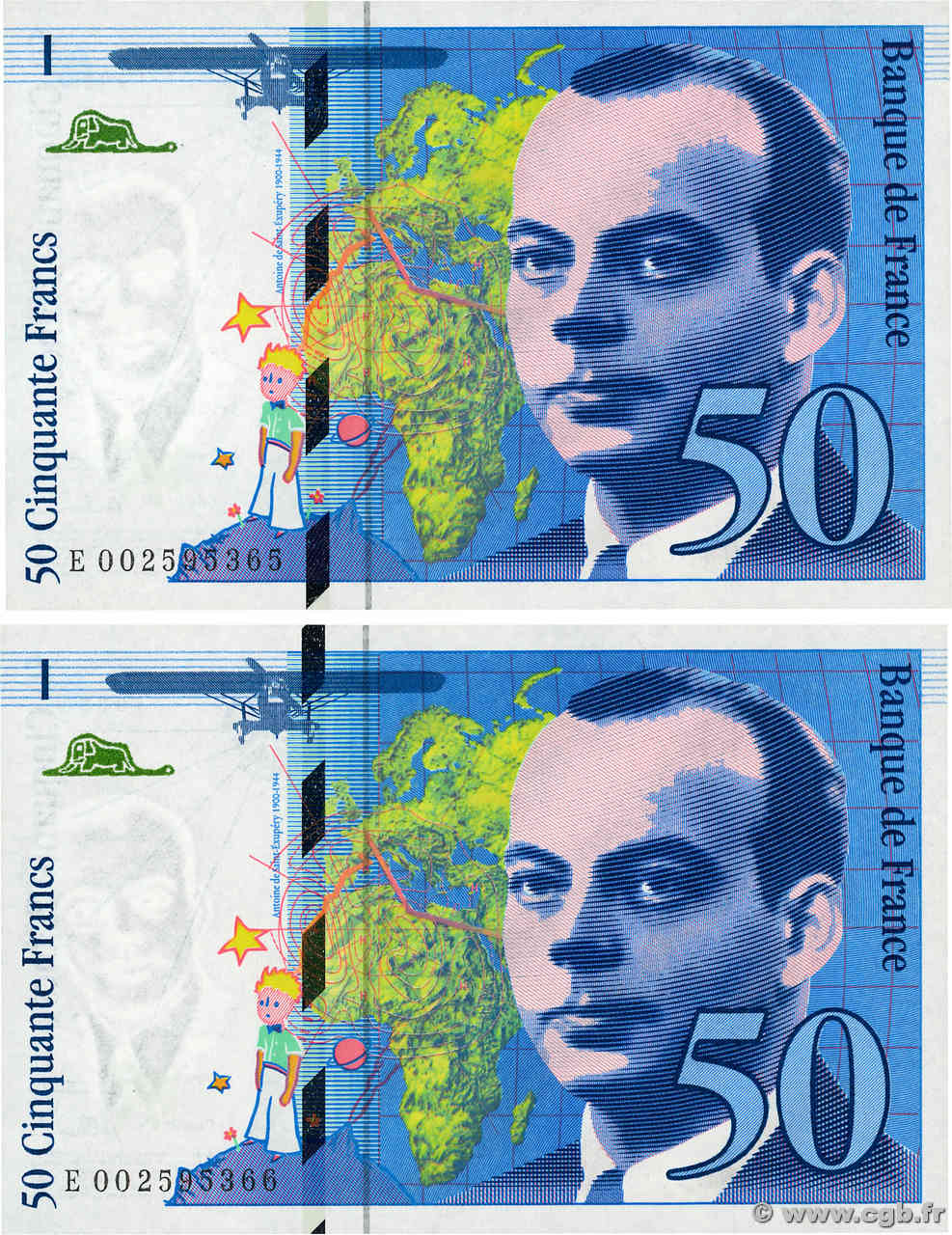 50 Francs SAINT-EXUPÉRY Consécutifs FRANKREICH  1992 F.72.01b ST